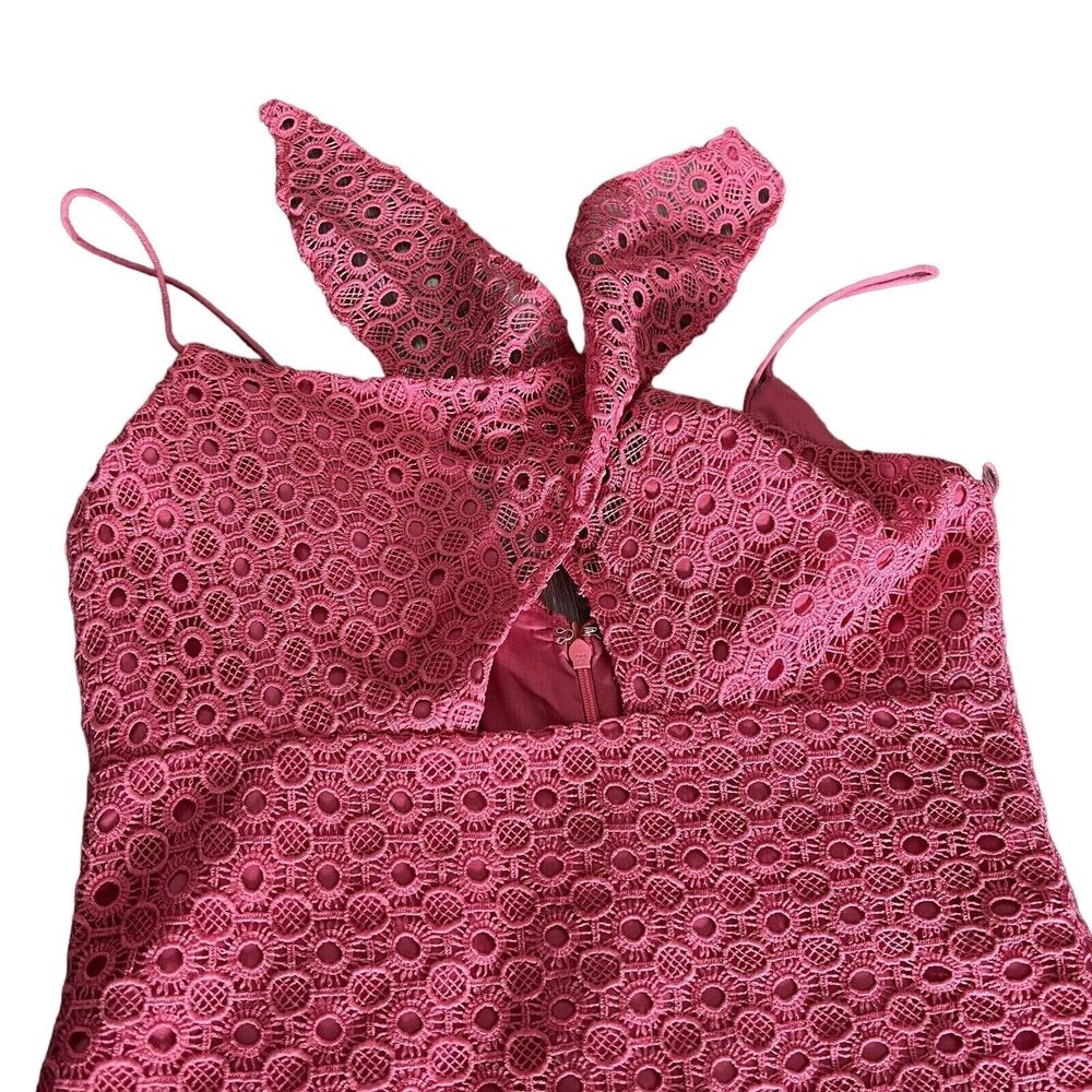 Aidan Mattox Dress Size 0 Eyelet Lace Midi With Tie Front Pink - Picture 10 of 14